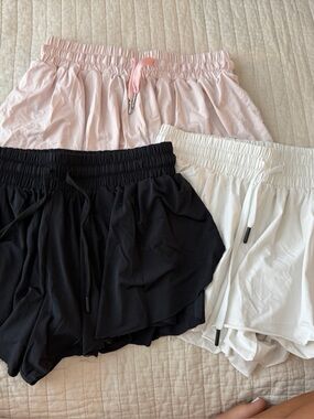 Bundle of 3 Women’s Black/White/Pink Ruffle Layered Shorts with Drawstring Waist